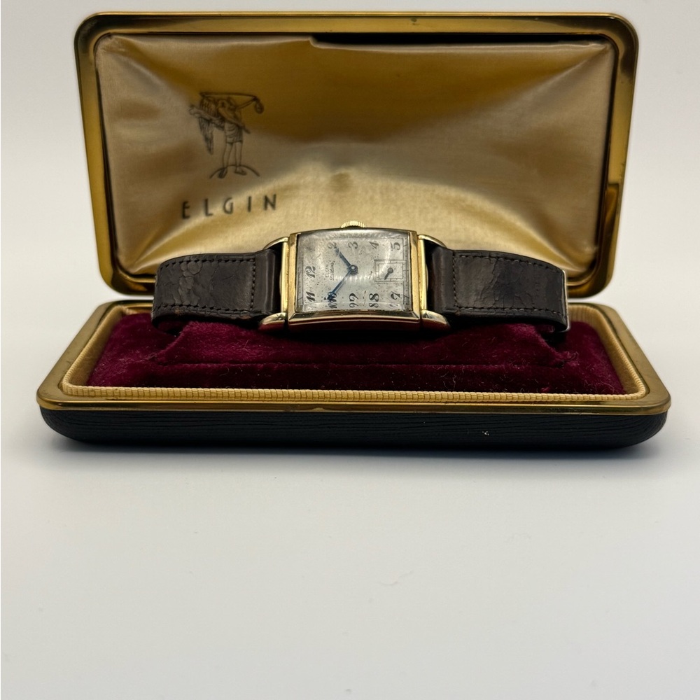 Vintage Elgin DeLuxe Mechanical Rectangle 10K Gold Filled Men's Watch w/ Box